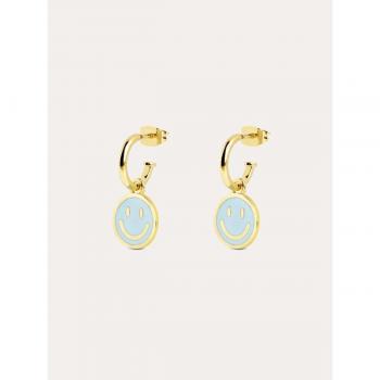 Pendientes Aro Smiley Sky Enamel Oro - Elegantes pendientes aro con diseño de Smiley en tonos azules y baño de oro 18K