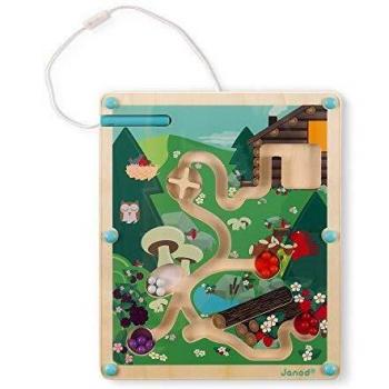 Janod - Laberinto Magnético de Bolas Bosque, de Madera - Desarrolla la Motricidad Fina y la Concentración - Formato: 21 X 25 Cm - Certificado FSC - A partir de 2 Años, J05311