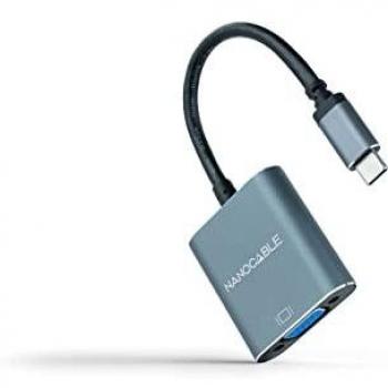 NANOCABLE 10.16.4101-G - Conversor USB-C a VGA, USB-C/M-VGA/H, Aluminio, Color Gris, 10 cm