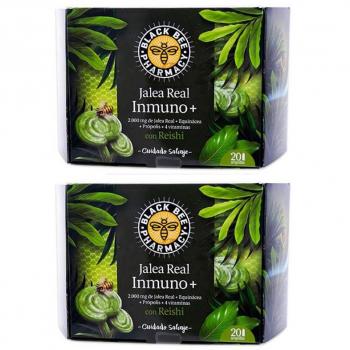 Black Bee Pharmacy Jalea Real Inmuno Plus Duplo 40 Ampollas (2x20) con Vitamina C y Reishi, Refuerzo de Defensas