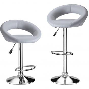 LANGRIA 2 x Taburetes de Bar Paris con Respaldo Bajo Tapizados en Cuero de Imitación con Reposapiés Cromado, Altura Ajustable Capacidad MAX. 120kg para Bar y Cocina