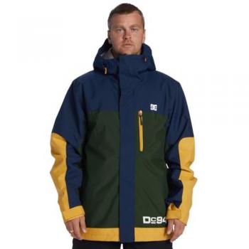 Chaqueta de esquí DC Shoes Defiant con capucha para hombre, color amarillo y azul oscuro, talla M