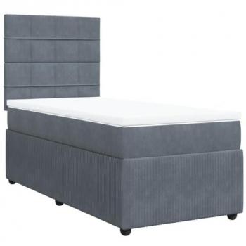 Cama box spring con colchón terciopelo gris oscuro 90x200 cm