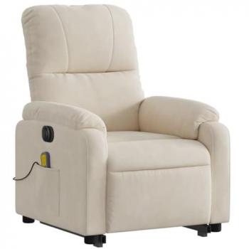 Sillón masaje eléctrico reclinable elevable tela beige con respaldo, sillón orejero de TV, asiento para personas mayores