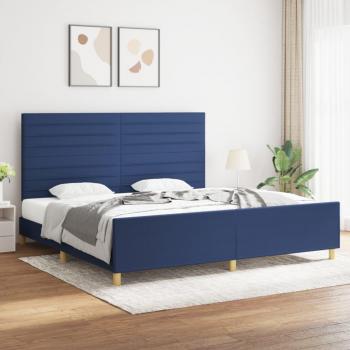 Cama con cabecero de tela azul 200x200 cm