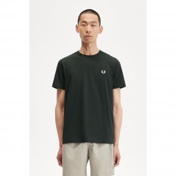 Fred Perry - Men's Round Neck T-Shirt - Cotton - Short Sleeve - Embroidered Laurel Crown Logo - Green - Size 2XL