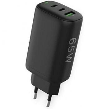 Cargador Rápido GaN 65W con 2 Puertos USB-C y 1 Puerto USB-A - Tecnología Power Delivery