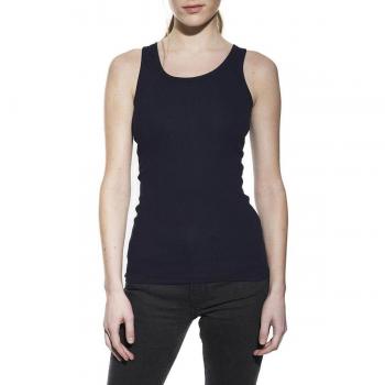 Camiseta de mujer sin mangas de canalé algodón orgánico azul marino