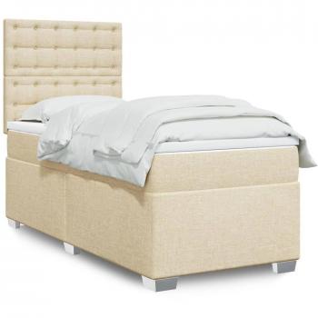Cama box spring con colchón de muelles en tela color crema 90x200 cm