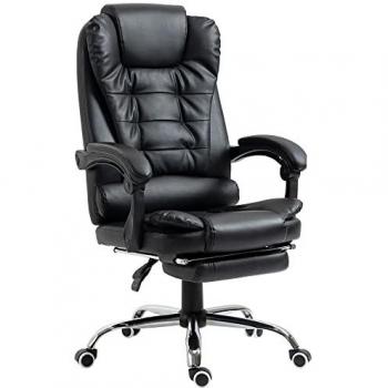 HOMCOM Silla de Oficina Reclinable con Reposapiés, Silla Ejecutiva Giratoria, Altura Ajustable, Tapizada en PU, Reposabrazos, Color Negro o Crema, Dimensiones 64