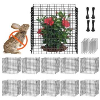 Protector de Plantas VEVOR - Paquete de 10, Jaulas de Malla Metálica 30.5 x 30.5 cm para Flores y Verduras, Previene Daños por Conejos y Otros Animales