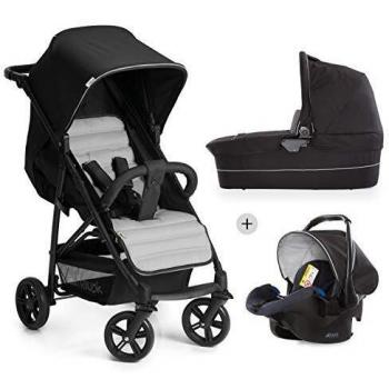 Hauck Rapid 4 Plus Trio Set - Carrito de bebe 3 in 1, de 0 meses a 25 kg, adaptable a Isofix, capazo, respaldo reclinable, manillar ajustable en altura, plegado con una mano, grupo 0+, negro gris