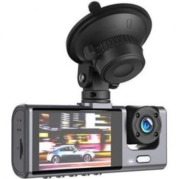 Cámara de Seguridad DUAL FULLHD XO - 3 Cámaras (Frontal, Interior y Trasera) - Ángulo 140º - Detección de Movimiento - Modo Parking - Soporte Ajustable - Compacta y Ligera
