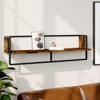 Estante de pared con barra 100x25x30 cm en Negro, Roble Sonoma y Roble ahumado, mueble de almacenaje para oficina, estudio y dormitorio, estantería/librería/mueble de almacenamiento