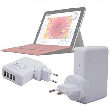 DURAGADGET Fantástico Cargador De Viaje Con Cuatro Puertos USB Para Microsoft Surface 3- Con Enchufe Europeo - En Color Blanco