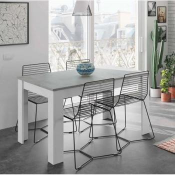 Mesa de comedor extensible Midland, color cemento y blanco artik, medidas 140/190 x 90 x 78 cm, con embalaje reforzado
