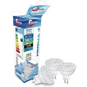 Century - Tri LED Spot, 38°, casquillo GU5.3, 4W, 3000K, 248 LM, de plástico, color blanco, 3 unidades, PR4B-045330