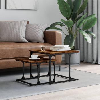 Mesa de centro apilable 2 piezas madera ingeniería negro, roble sonoma, roble ahumado - vidaXL