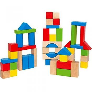 Maple Blocks Kids Wooden Building Blocks by Hape | Stacking Wooden Block Educational Toy Set for Toddlers, 50 Brightly Coloured Pieces in Assorted Shapes and Sizes
