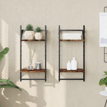 Estantes de pared con varillas 2 piezas Roble ahumado 30x25x65 cm