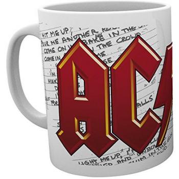 AC/DC Logo and Lyrics Taza Blanco