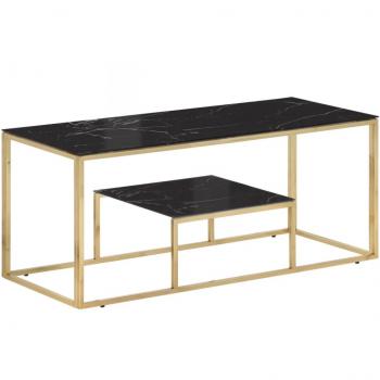 Mesa de café de acero inoxidable dorado y vidrio templado