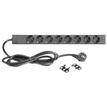 Regleta de 8 Salidas con Carga USB Doble de 19 Pulgadas Adam Hall 87471
