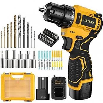 Taladro Atornillador, 16.8V Taladros de Batería/Destornillador Eléctrico con 40N.m Par Máx, 2500mah Baterías, 21 + 1 Mmbrague 2 Velocidades Variables/Portabrocas de 3/8 Pulgadas, 97 PCS