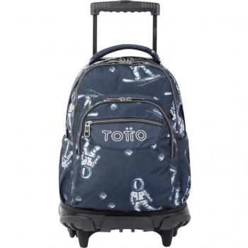 Mochila Totto Renglones con ruedas estampado astronautas