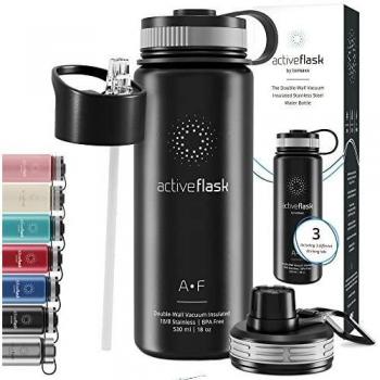 Botella térmica ACTIVE FLASK con 3 tapones para oficina, bicicleta, gimnasio | Termo práctico, resistente, seguro | Cantimplora de acero inoxidable para café, té, bebida caliente | fría - 530 ml