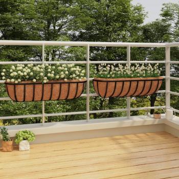 vidaXL Wall Planters 2 pcs Coco Liner Black Steel 61x19x16 cm