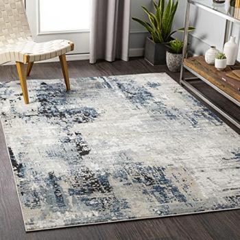 Alfombra Moderna Abstracta de Pelo Corto 160x220 cm en Azul, Gris y Beige - Diseño Marmor para Salón y Dormitorio