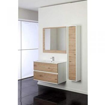 Mueble de Baño Suspendido Fabula 90 cm con 2 Cajones Blanco/Roble