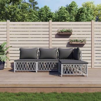vidaXL 4 Piece White Steel Garden Lounge Set with Cushions