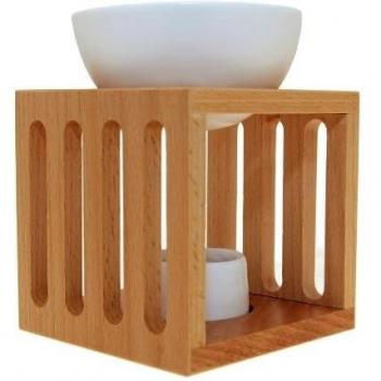Quemador de Aceite Sensoli Cube - Madera Maciza con Recipiente Grande de Cerámica - para Dispersar Aceites Esenciales y Cera Fundida