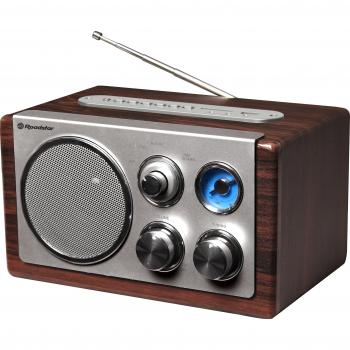 Roadstar HRA-1345NUSWD Radio Portátil Vintage FM Analógica, Puerto USB para MP3, Lector de Tarjeta SD, Altavoz de 1 Vía 16W, Iluminación LED,