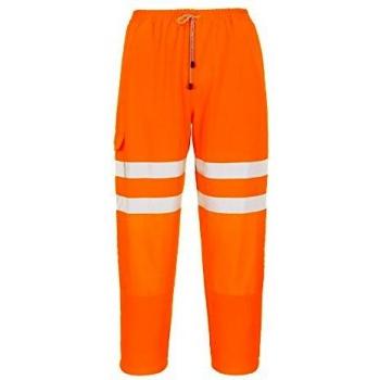 Pantalones Deportivos de Alta Visibilidad Naranja Flúor con Bolsillos Cargo y Cintura Elástica Portwest RT48