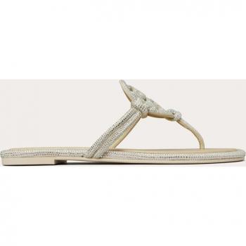 Tory Burch Women's Miller Flat Leather Sandals - Stone Gray - Size 10