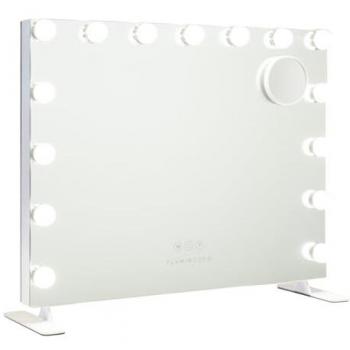 Espejo de Maquillaje con Luz Flamingueo, 14 Bombillas LED, 3 Modos de Luz, Control Táctil, Puerto USB, Dimensiones: 58x51x15 cm, Color Blanco
