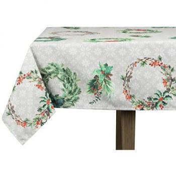 Mantel Antimanchas Coronas 145x180 Cm - Resistente y Fácil de Limpiar - Verde / Rojo / Marrón / Gris