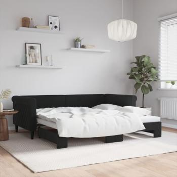 Sofá Cama Nido de Terciopelo Negro 90x190 cm con Cama Extraíble