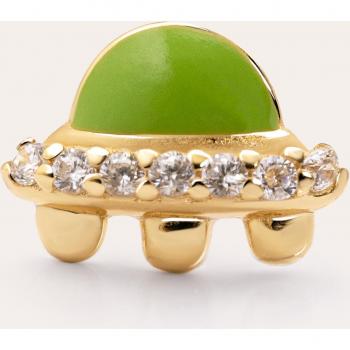 Pendiente Suelto Singularu Ovni - Piercing de Plata de Ley 925 Bañado en Oro de 18kt con Motivo Esmaltes y Circonita - Joyas Para Mujer