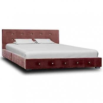 vidaXL Cama Individual Estructura + Colchón Viscoelástico + Somier Láminas Cabecero Tapizada Terciopelo 120x200 cm Contrachapado MDF Patas Acero Rosa