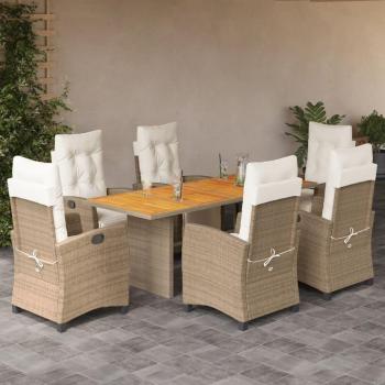 7-Piece Beige Poly Rattan Garden Dining Set with Cushions