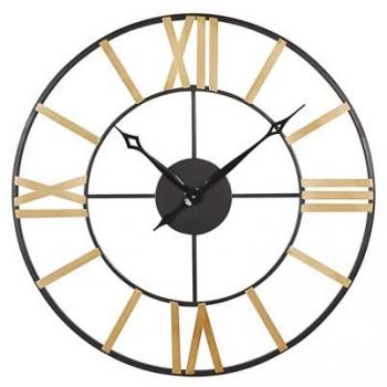 Reloj de Pared Moderno Ø 80 cm Metal Negro y Dorado con Números Romanos Valsot