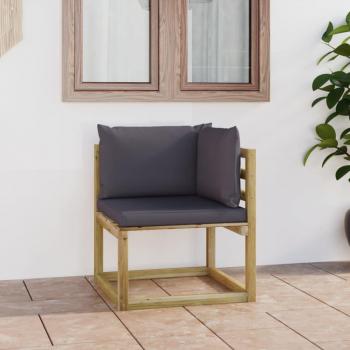 Sofá de jardín angular con cojines Pino verde impregnado