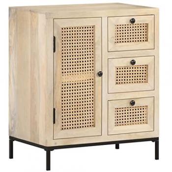 vidaXL Sideboard 60x35x70 cm Solid Mango Wood and Natural Cane