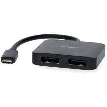 Adaptador USB-C a 2x DisplayPort 4K@60Hz, 20 cm, Negro
