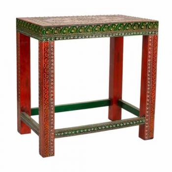 Mesa de Madera Pintada Artesanal WANDERLUST DECO Verde/Roja 45x29,5x45 cm