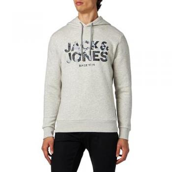Jack & Jones Jjjames Hoodie Sweatshirt - Regular Fit, Grey and White Melange